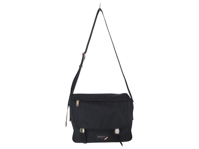 Bolsa de Ombro com Aba BALLY Fabro em Nylon Marrom Preto