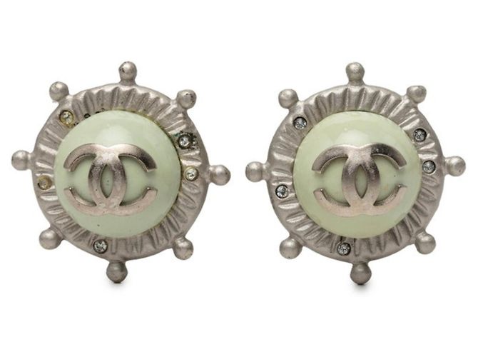 Chanel Coco Mark Clip-Ohrringe Silber Grün