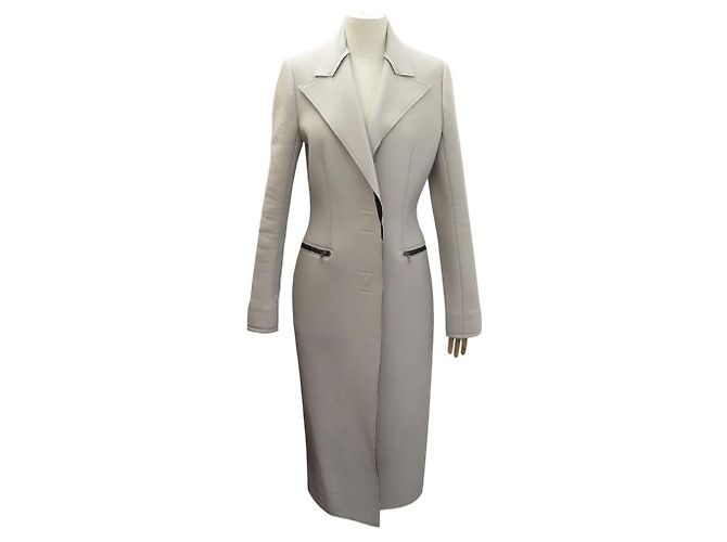 LANVIN LANGMANTEL TAILLIERT ROHE KANTEN 36 S SYNTHETIK GRAU