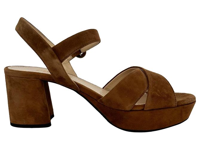 Sandali con platform Prada in camoscio marrone