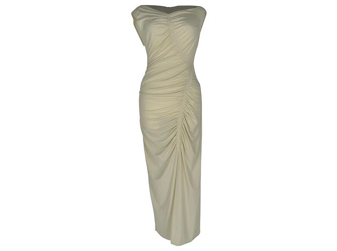 Self portrait Self-Portrait Asymmetrisches Midi-Kleid gerafft aus cremefarbenem Polyester Weiß Roh
