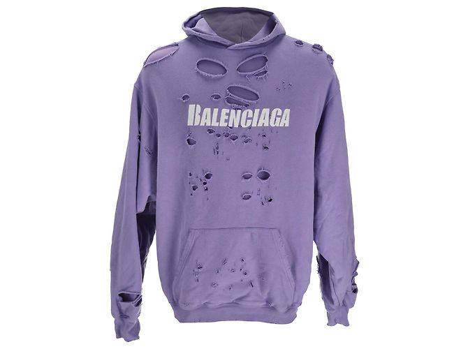 Everyday Balenciaga Caps Destroyed Oversize Fit Hoodie aus lila Baumwolle