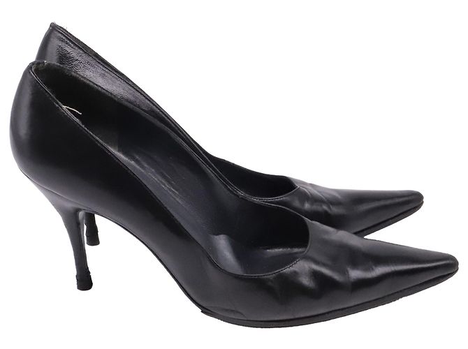Stuart Weitzman Pointed-Toe Pumps in Black Leather
