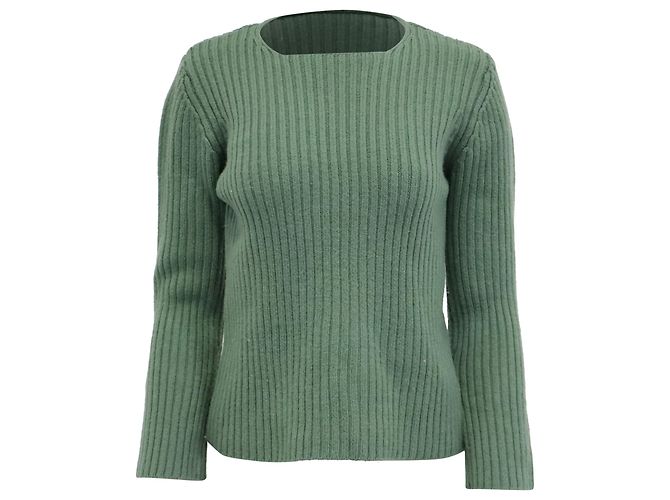 Camisola de malha com decote quadrado e manga comprida Theory em lã verde Verde oliva
