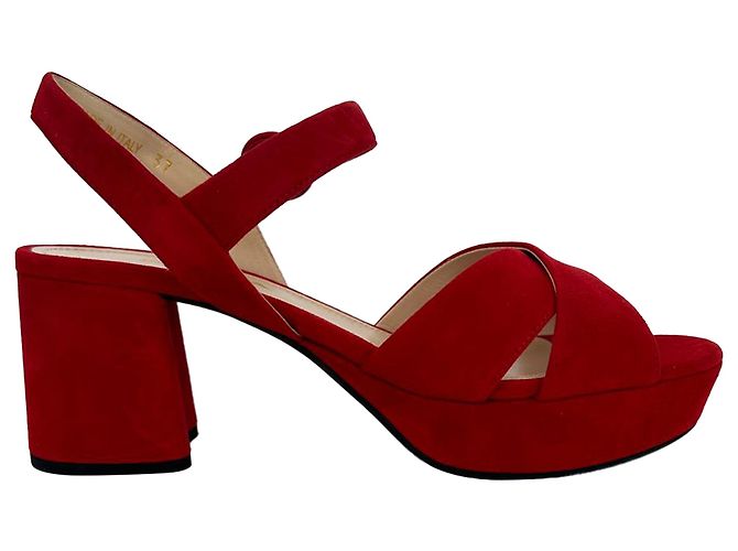 Sapatos de salto bloco cruzado Prada em camurça vermelha Vermelho