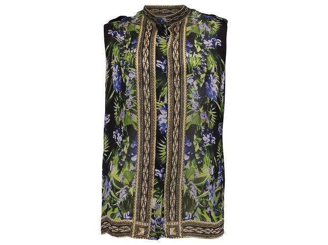 Blusa senza maniche Givenchy con stampa floreale tropicale e geometrica in seta multicolore