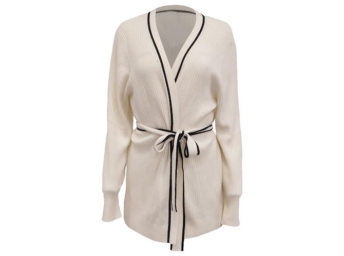 Hugo Boss Cardigan aus weißer Wolle mit Strickgürtel