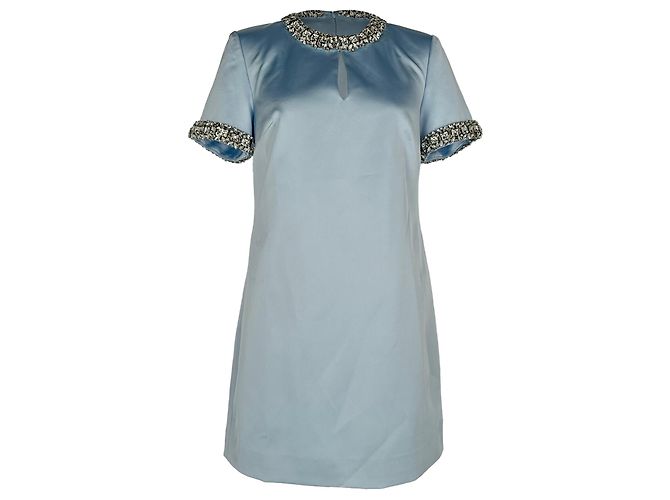 Self portrait Self-Portrait Mini-Kleid mit Kristallbesatz aus hellblauem Polyester