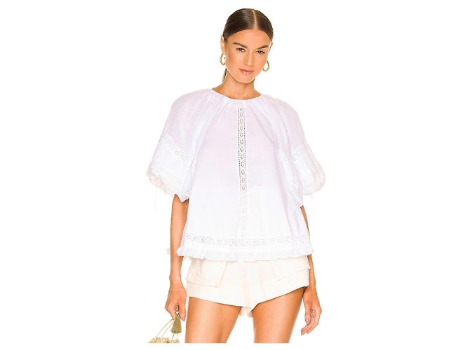 Autre Marque Blusa Joslin de algodón blanco con ribete de encaje