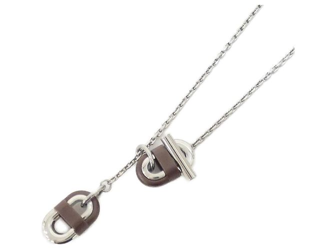 Hermès Collar Hermes Chaine Maillon Castaño Plata