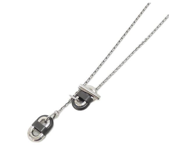Colar Hermès Chaine Maillon PM Preto Prata
