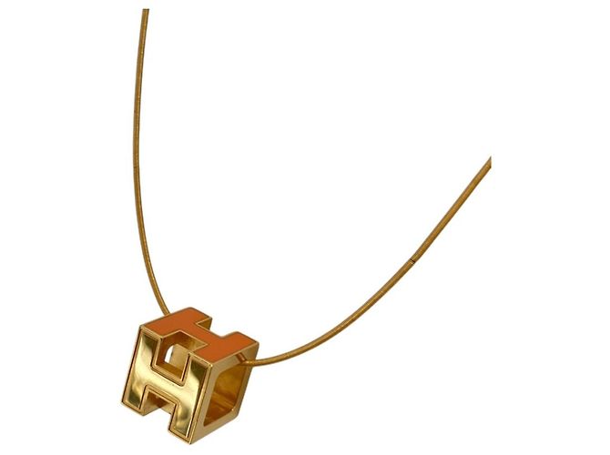Hermès Collana Hermes Cage d'H H-Cube D'oro Arancione
