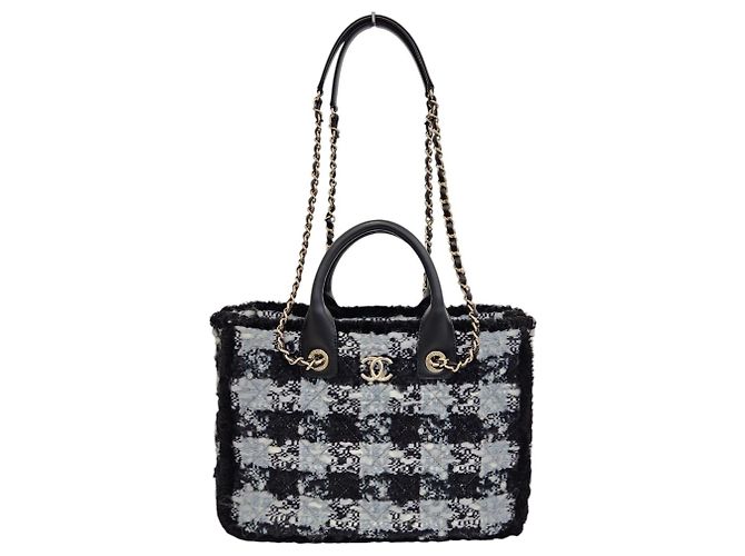 Saco Tote acolchoado em tweed Chanel Coconeige Collection Branco Azul