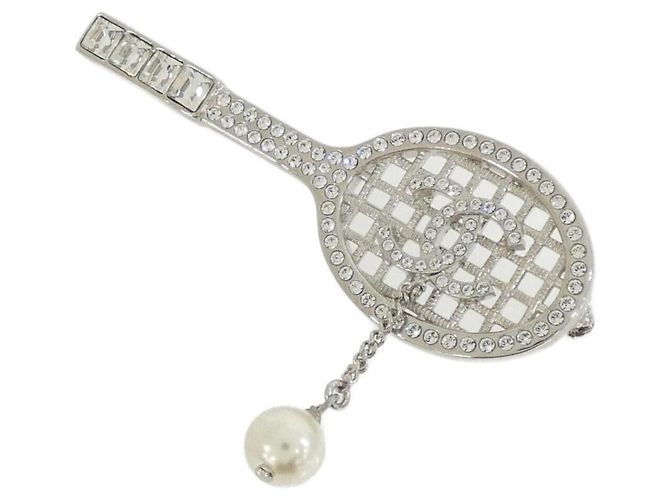 Broche Chanel 98015 Prateado e Branco Prata