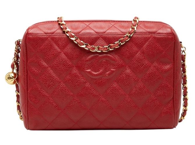 Bolsa de ombro e tiracolo com corrente Chanel Matelassé Coco Mark Vermelho