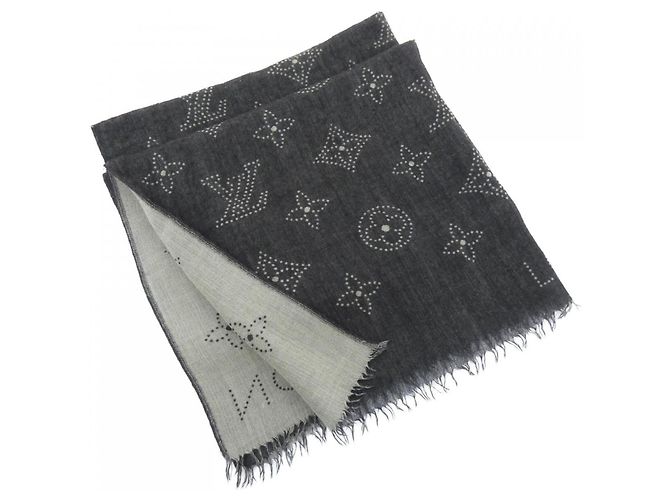 Stola Louis Vuitton in seta e cashmere nera e grigia Marrone Nero