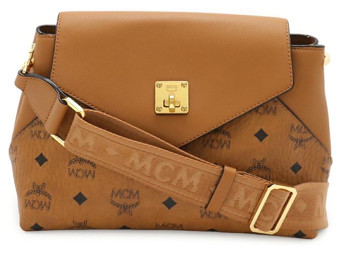 Bolsa de Ombro MCM Visetos Glam Marrom
