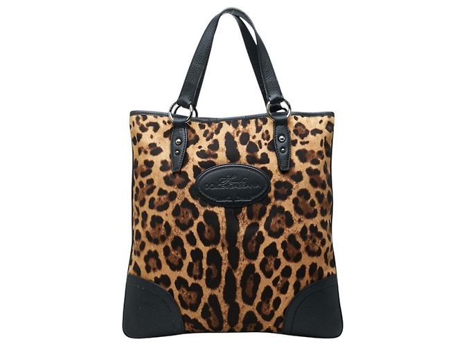 Sac Tote Dolce & Gabbana Imprimé Léopard Noir Beige