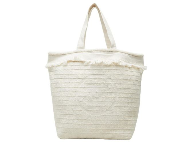 Chanel Coco Mark Fringe Beach Bag White Cream