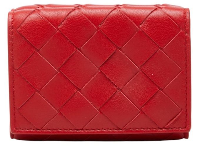 Cartera tri-fold de piel roja Bottega Veneta