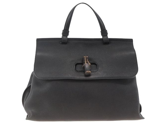 Gucci Bamboo Daily Top Handle Leather Medium Nero