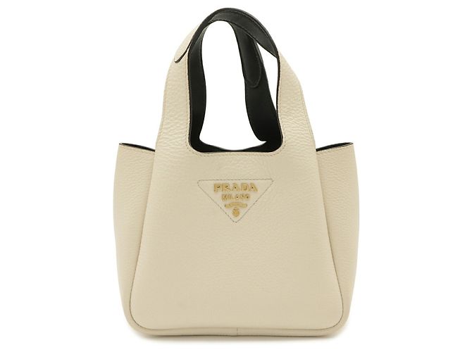 Prada Small Leather Tote Bag White