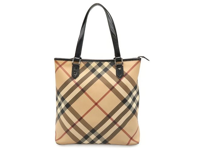 Burberry Nova Check Tote Bag Black Beige Dark red
