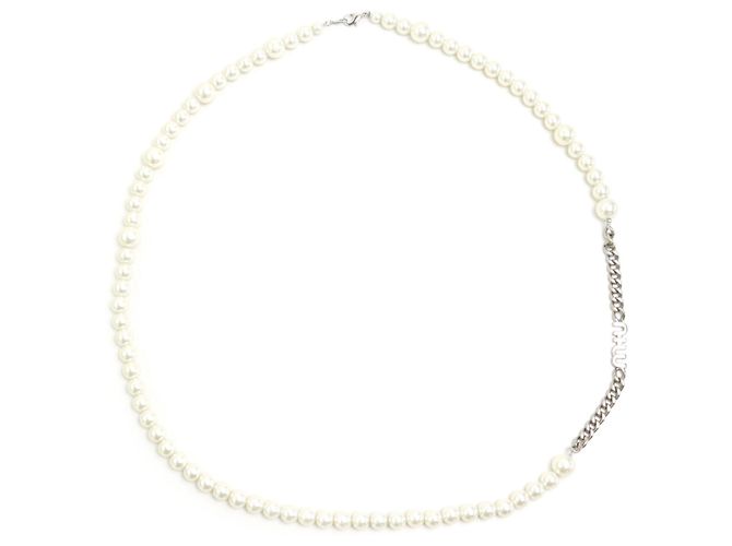 Colar de pérolas falsas Miu Miu Prata Branco
