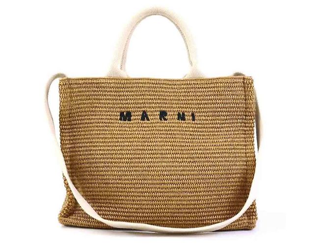 Sac à main cabas petit Marni East West Écru
