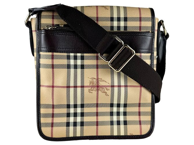 Borsa a tracolla Burberry in pelle PVC beige e marrone