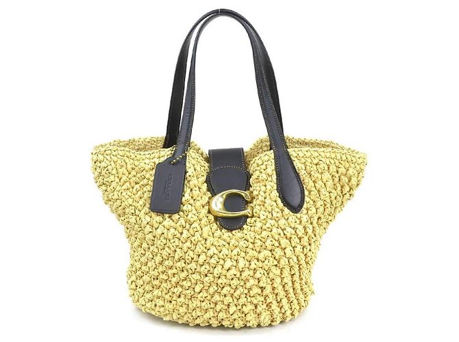 Coach Handtasche aus Leder und Raffia Schwarz