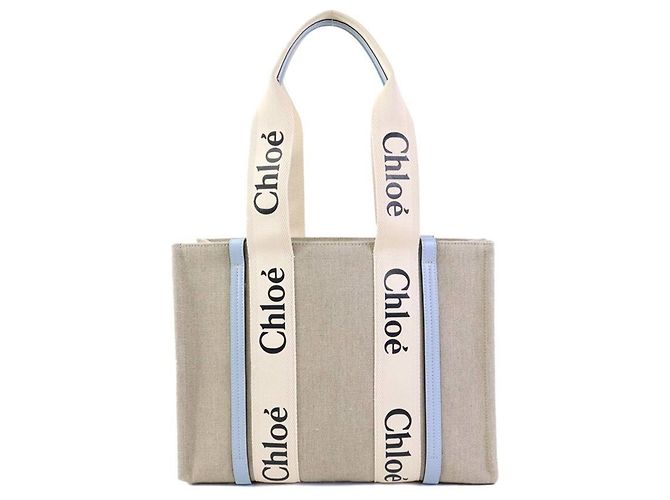Saco Tote Chloé Chloe Woody Bege Azul claro