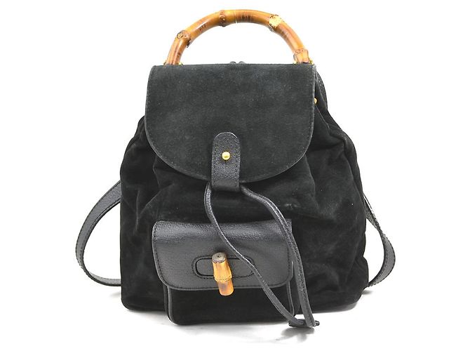 Sac à dos Gucci Bamboo en daim Noir