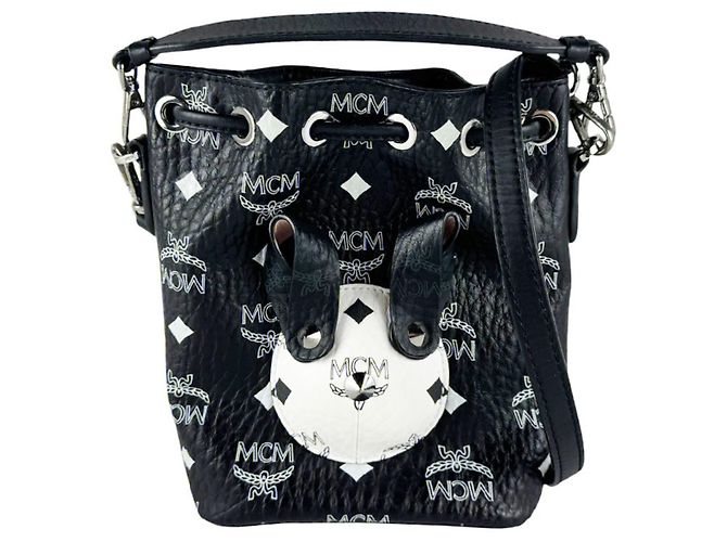 Bolsa Tiracolo em Couro Preto e Branco MCM