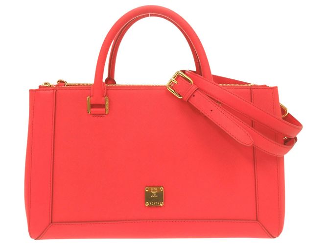 MCM Logo 2-Way Lederhandtasche Rot