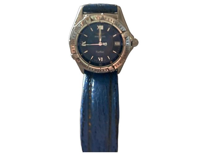Relógio Breitling Callisto em aço inoxidável e couro azul Hardware prateado