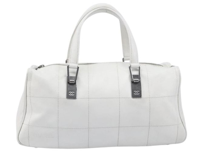 Chanel Square Stitch CC Boston Quilted Leather Large Blanc
