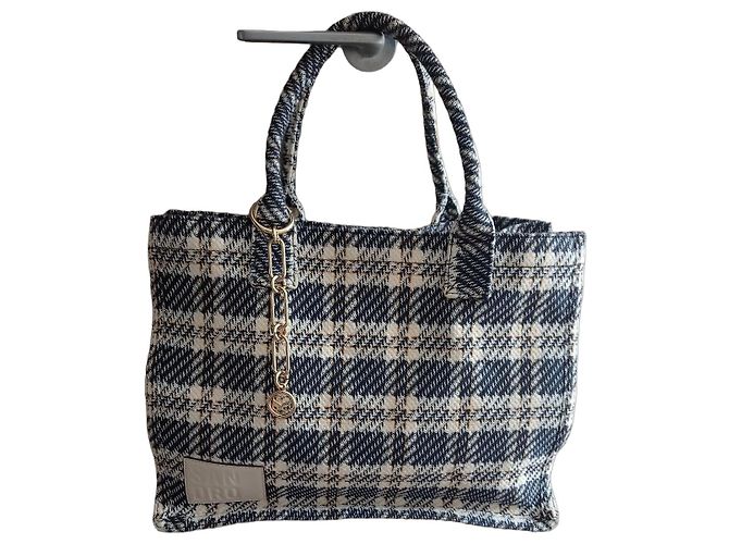 Sandro Borsa Tote a Quadretti in Lana e Cotone Bianco Multicolore