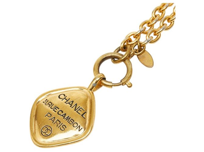 Colar com Pendente de Corrente Chanel Cambon Dourado
