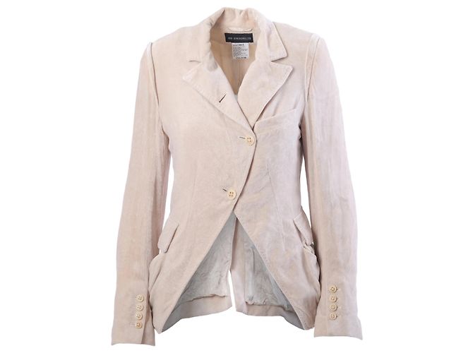 Ann Demeulemeester Ivory Asymmetric Stand Collar Suede-Effect Blazer Cream