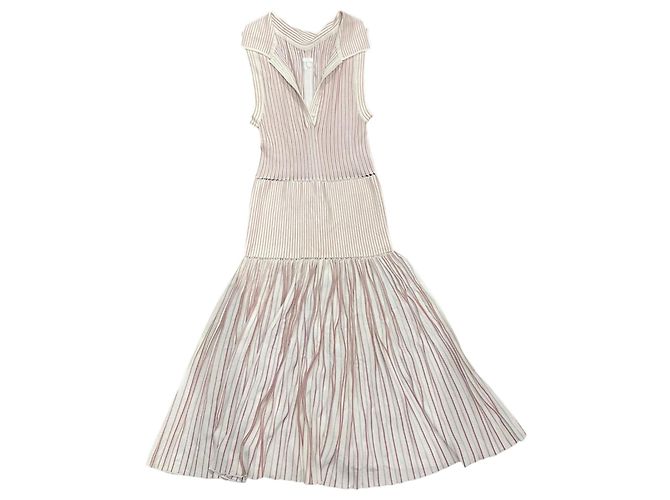 Vestido Alaïa Bege em Malha Plissada
