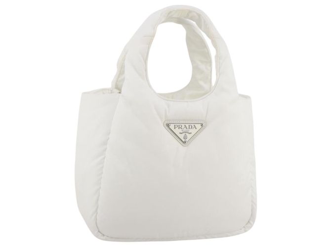 Bolso de mano PRADA Nylon White Auth 204869A Blanco