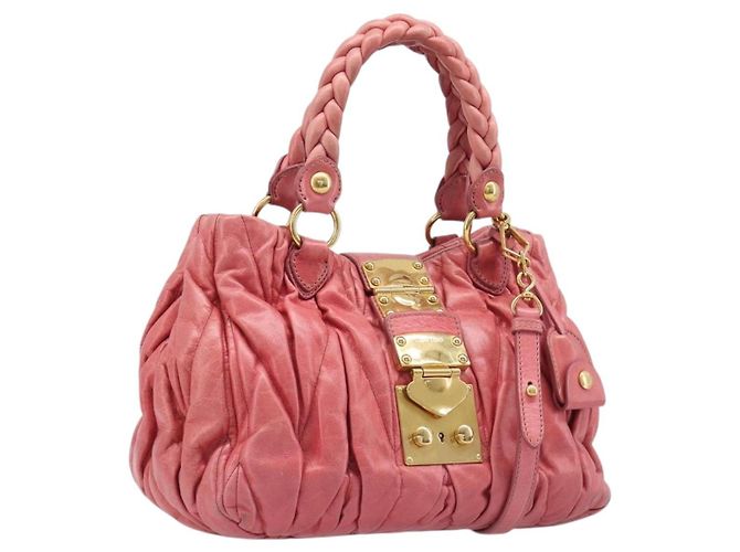 Bolsa Miu Miu Matelassé em couro 2way Rosa Tom Dourado Auth 167626M