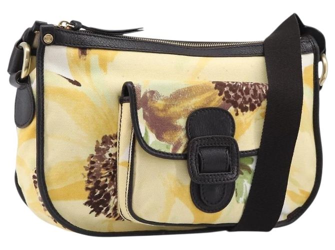 16 Céline Bolsa de Ombro CELINE Canvas Yellow Gold Auth 203671A Dourado Amarelo