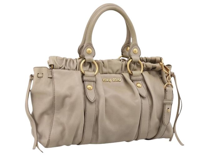 Miu Miu Handtasche Leder 2way Beige Gold Auth 204331V Golden