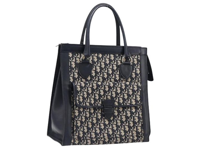 Borsa Tote Christian Dior Trotter Canvas Navy Silver Auth BA15519A Argento Blu navy