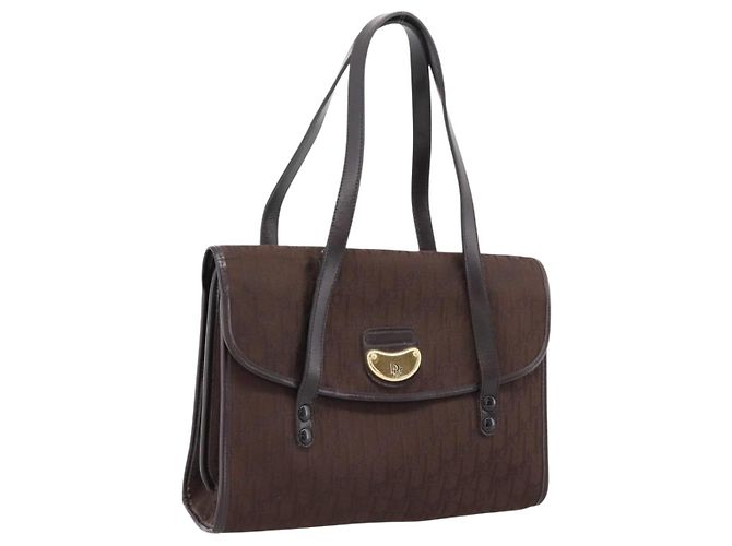 Borsa a mano Christian Dior Trotter Canvas Marrone Oro Auth 201513 D'oro