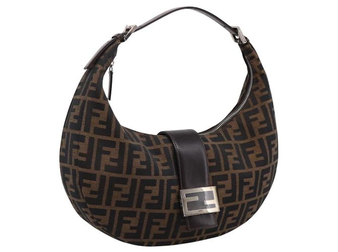 Borsa a tracolla FENDI Zucca Canvas Mamma Baguette Brown Silver Auth bs36368SAM Marrone Argento
