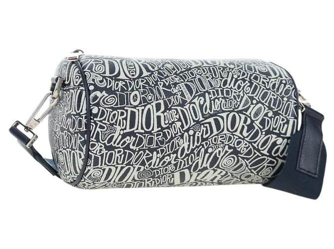 Borsa Christian Dior STUSSY Collaboration Pelle Navy Silver Auth 203259SAM Argento Blu navy