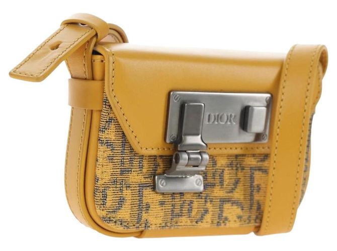 Christian Dior Trotter Canvas Rock Shoulder Pouch Yellow Silver Auth 203620M Argento Giallo